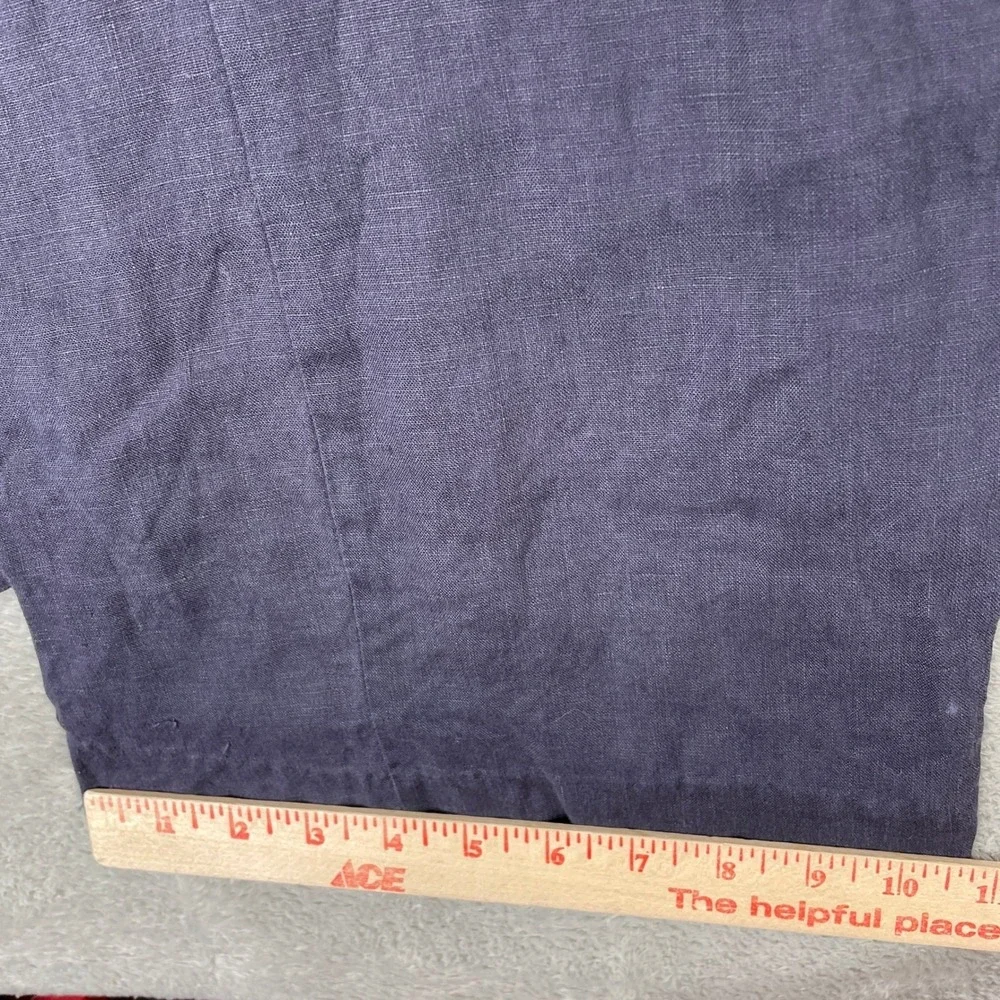 H&M Pants Womens 4 Navy Blue Linen Wide Leg High Waisted Coastal Summer Trouser